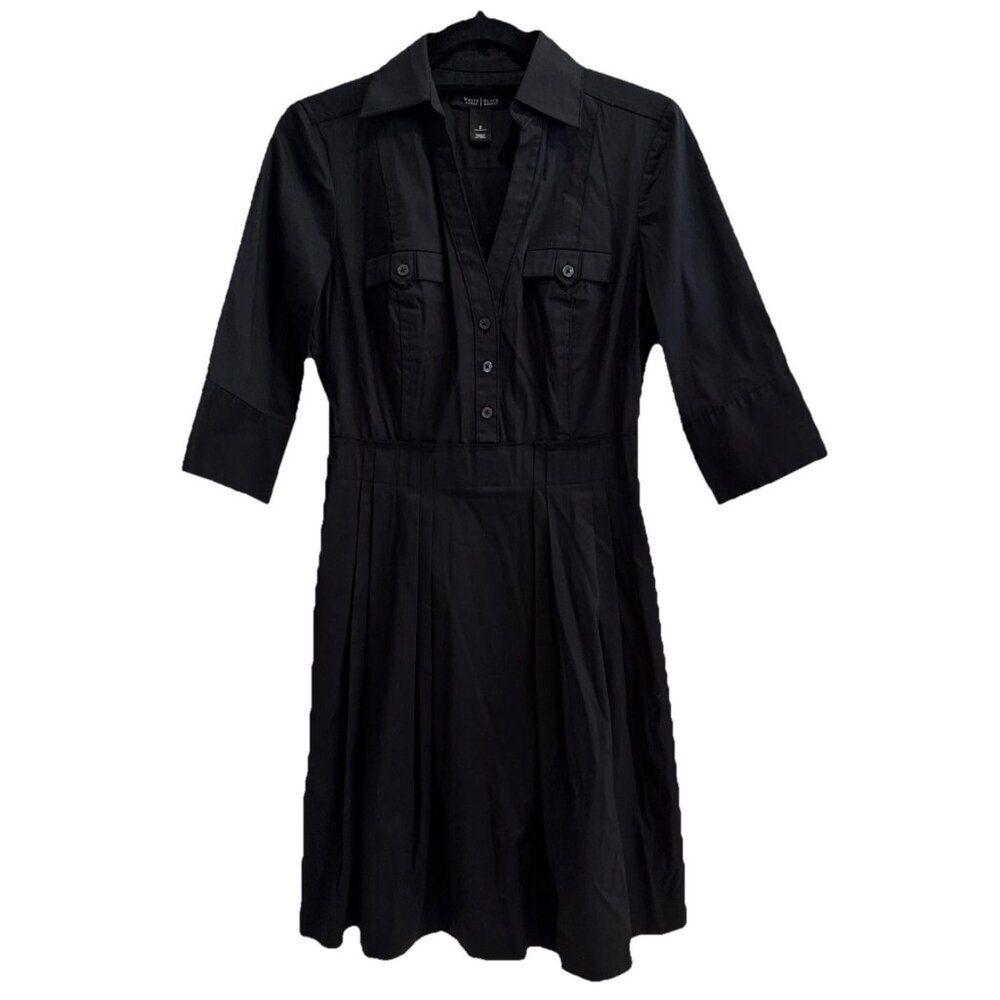 White House Black Market, Dress Black Size 2, V Neck 3/4 Sleeves Safari